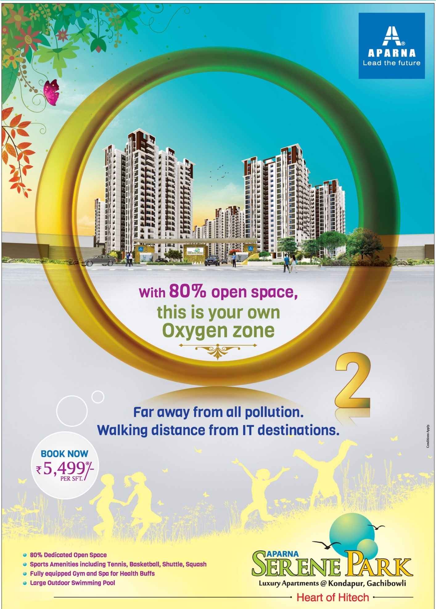 Aparna Serene Park with 80% is your own oxygen zone in Hyderabad