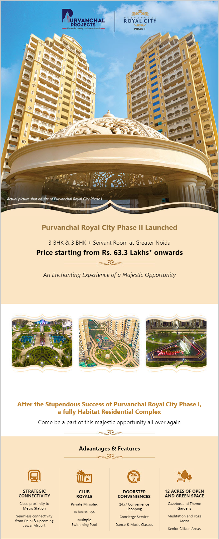 Launching 3 BHK + Servant Room at Rs. 63.3 lakhs at Purvanchal Royal City Phase 2 in Greater Noida