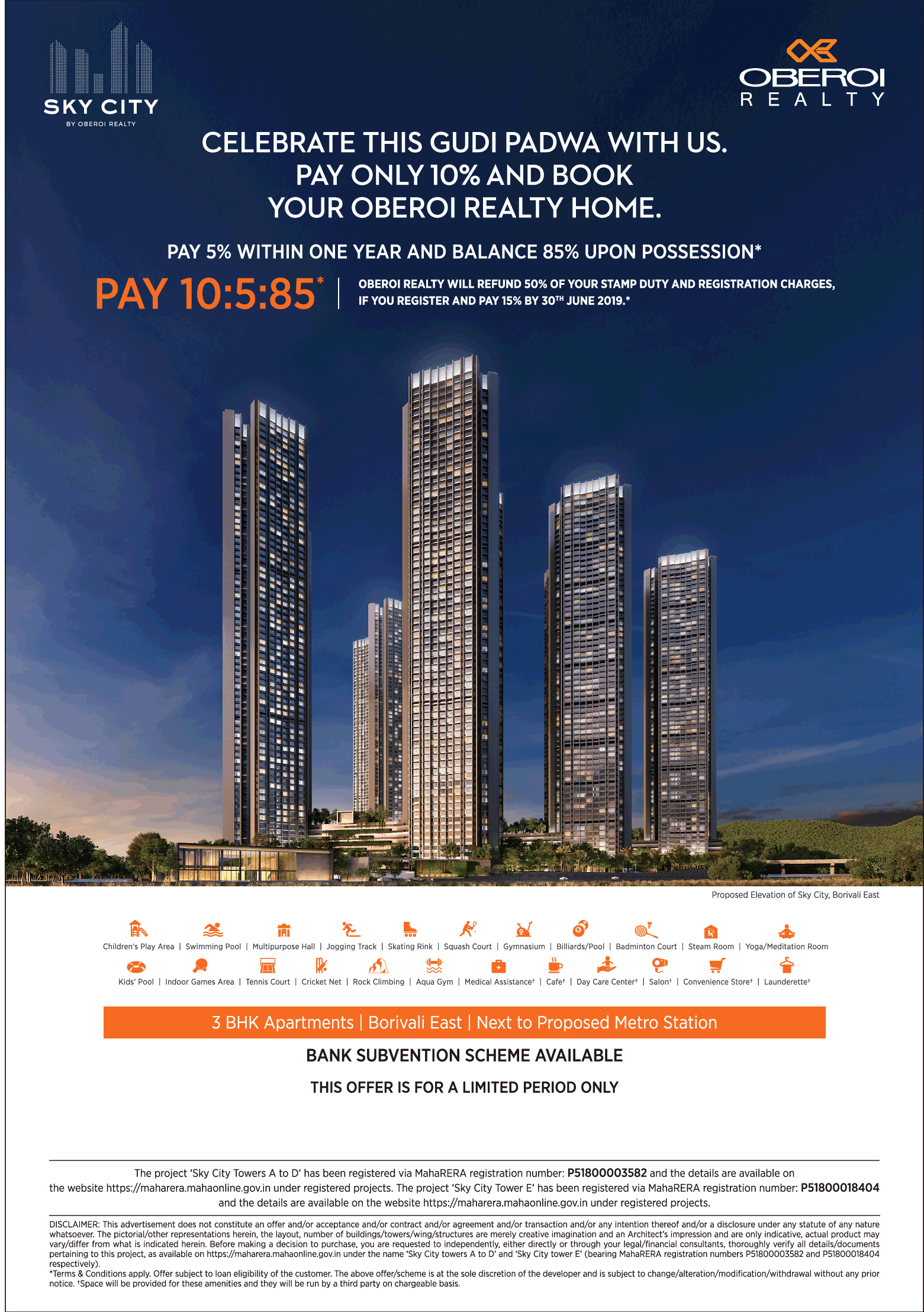 Pay only 10% & book your home at Oberoi Sky City in Mumbai Update