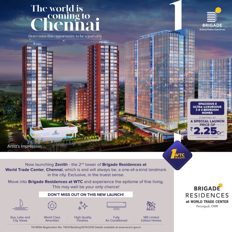 c starting Rs 2.25 Cr at Brigade Residences in OMR, Chennai Update