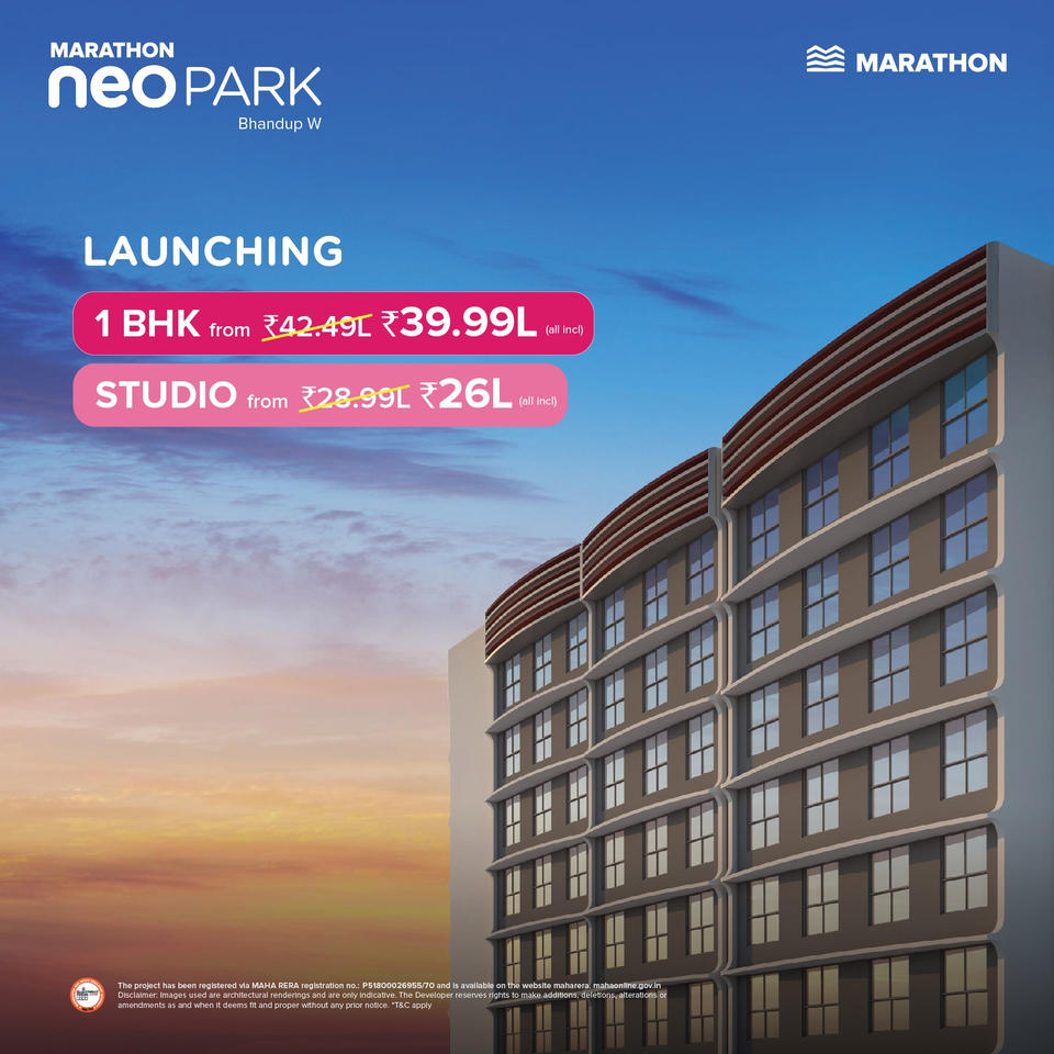 launching Studio and 1 BHK apartments starting Rs 26 Lac at Marathon NeoPark, Mumbai