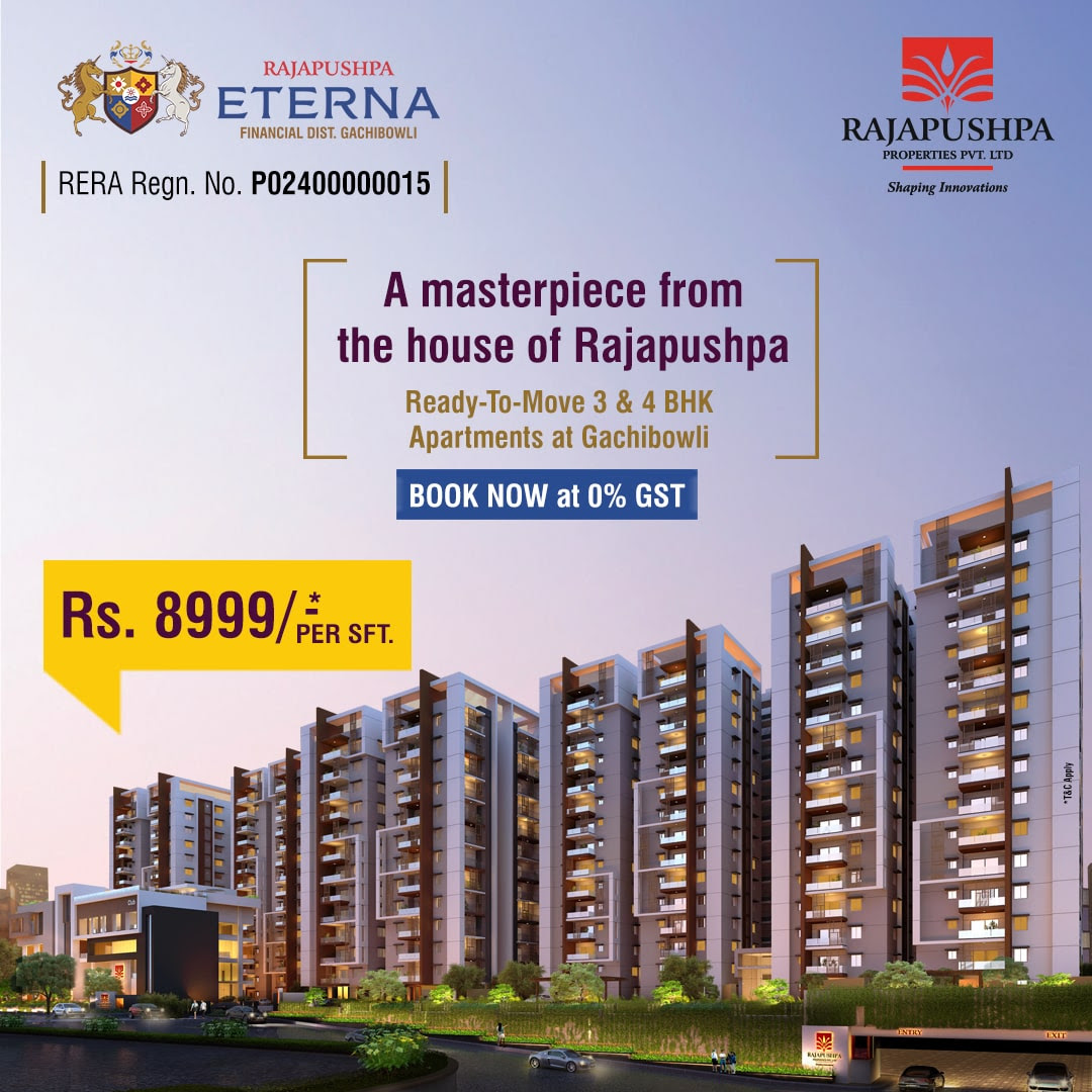 Ready to move 3 & 4 BHK apartments at Rajapushpa Eterna, Hyderabad