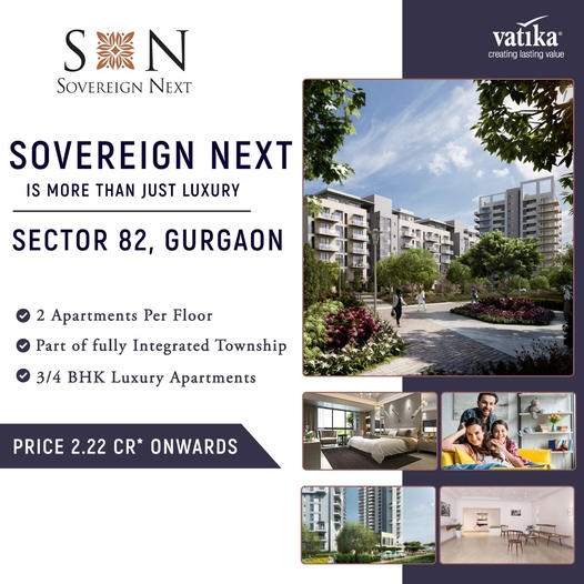 Book 3/4 BHK luxury apartments Rs 2.22 Cr. onwards at Vatika Sovereign Next, Gurgaon