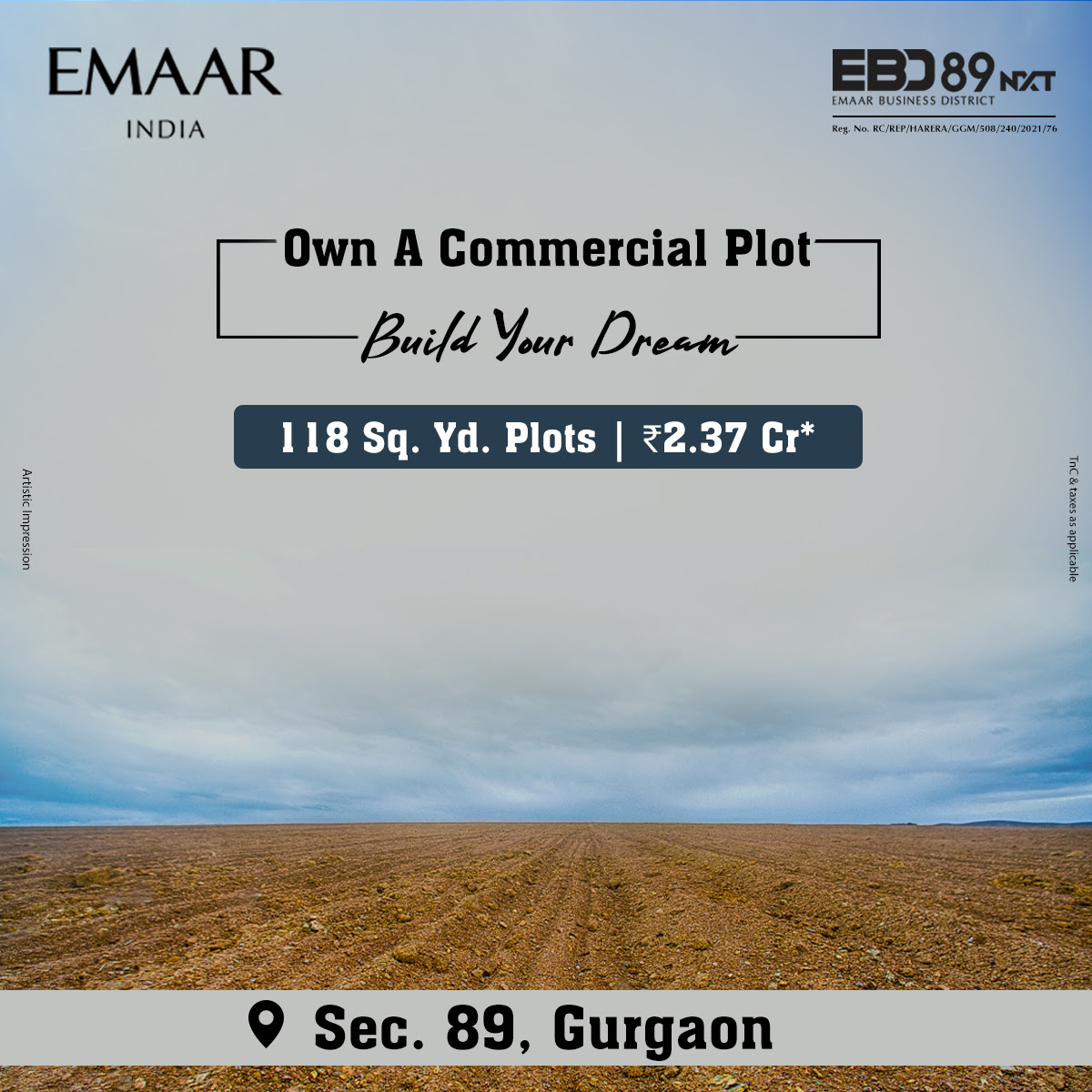 Own a commercial plot 118 Sqyd Rs 2.37 Cr onwards at EBD 89 Nxt, Gurgaon
