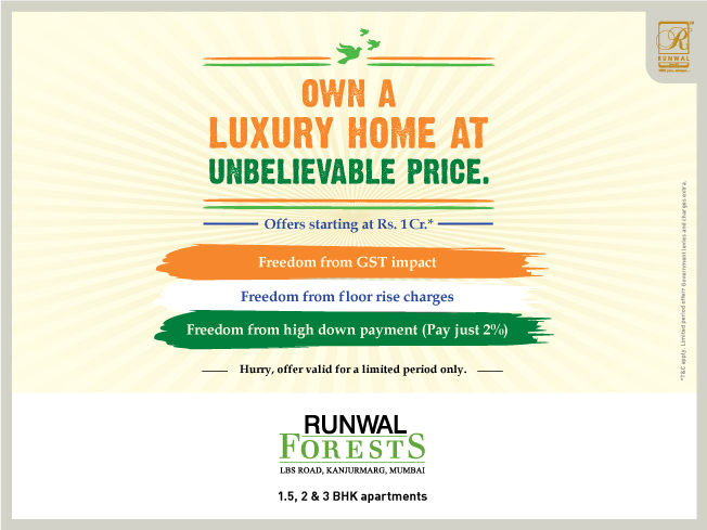 Runwal Forests offrers 1.5, 2 & 3 BHk apartments starting @ 1 cr. with just 2 % down payment Update