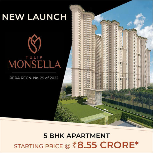 Book 5 BHK apartments price starting Rs 8.55 Cr at Tulip Monsella in Sector 53, Gurgaon
