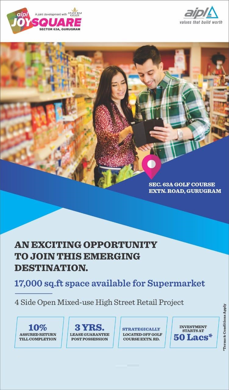Book your space at the supermarket in Joy Square and enjoy a lease guarantee in Gurgaon