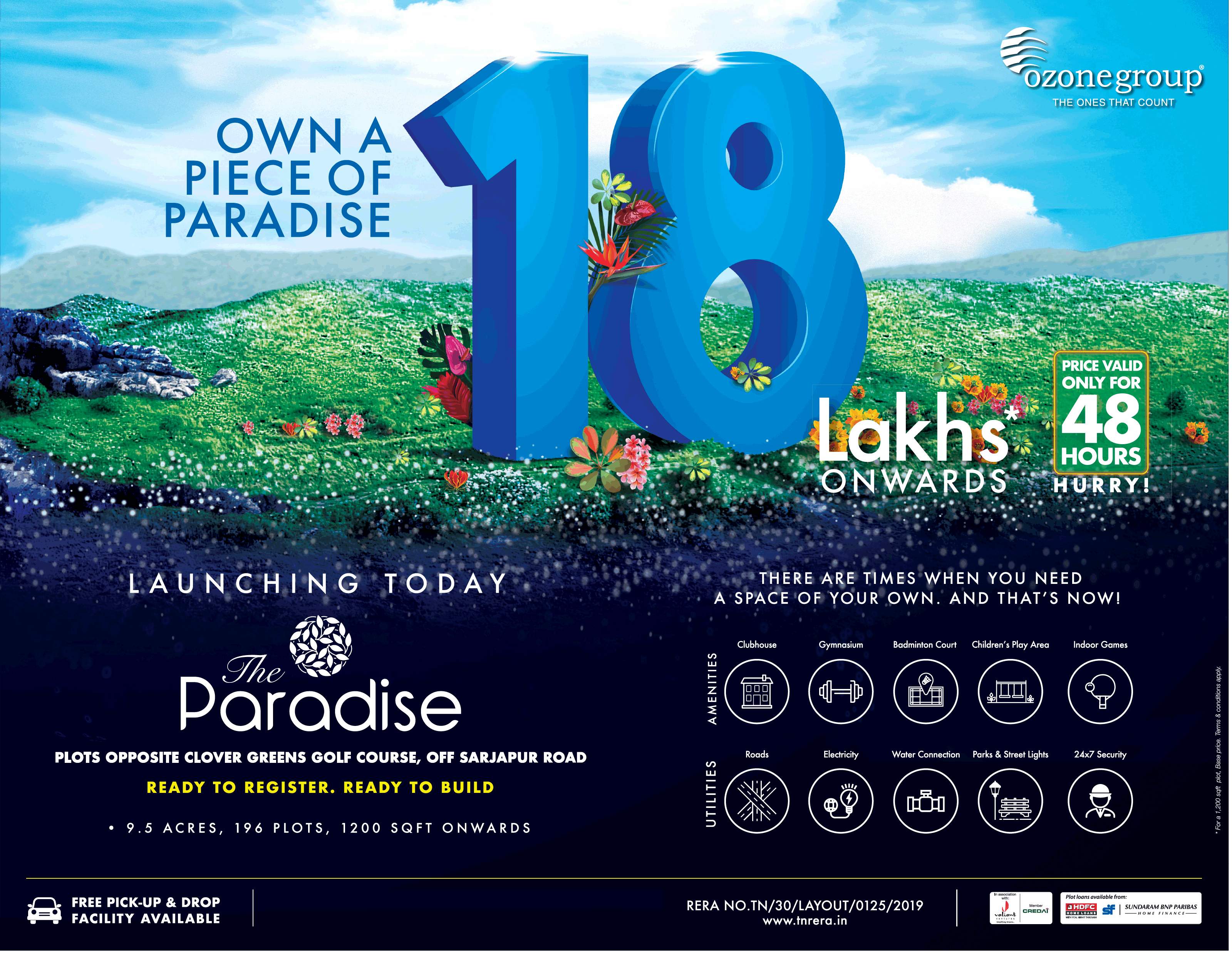 Launching Ozone The Paradise  plots Rs 18 Lac in Bangalore