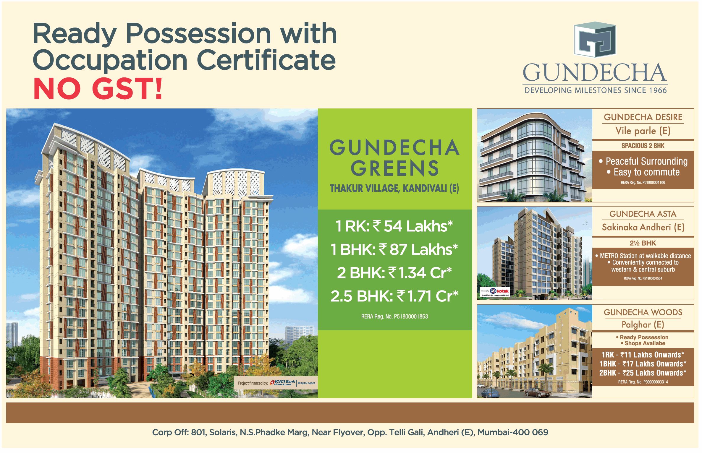 Ready possession with occupation certificate, No GST at Gundecha Group, Mumbai Update