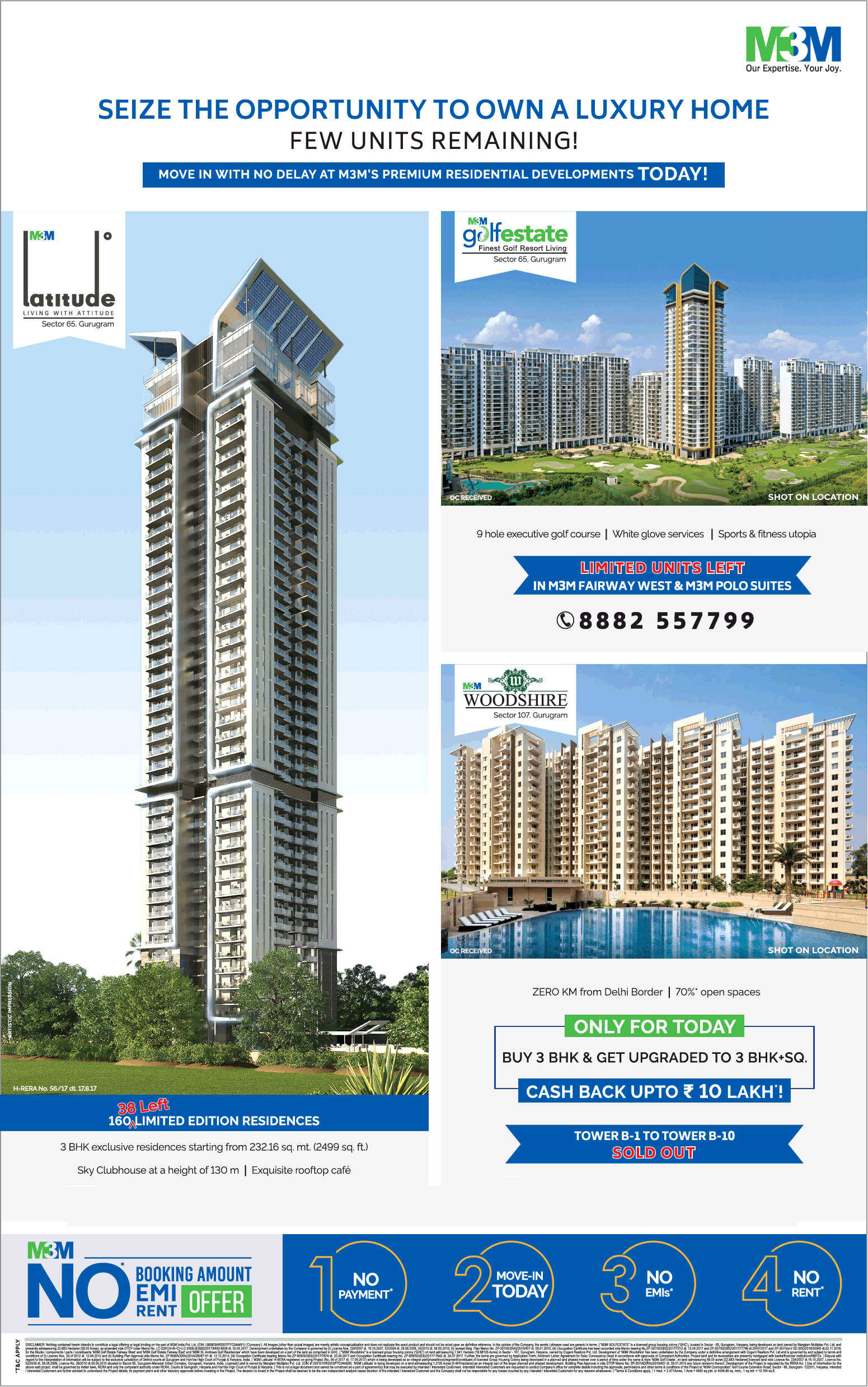 M3M Properties offers no booking amount and no EMI rent in Gurgaon