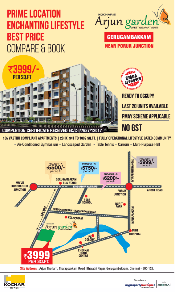 Book apartment Rs 3999 per sqft at Kochar Arjun Garden, Chennai