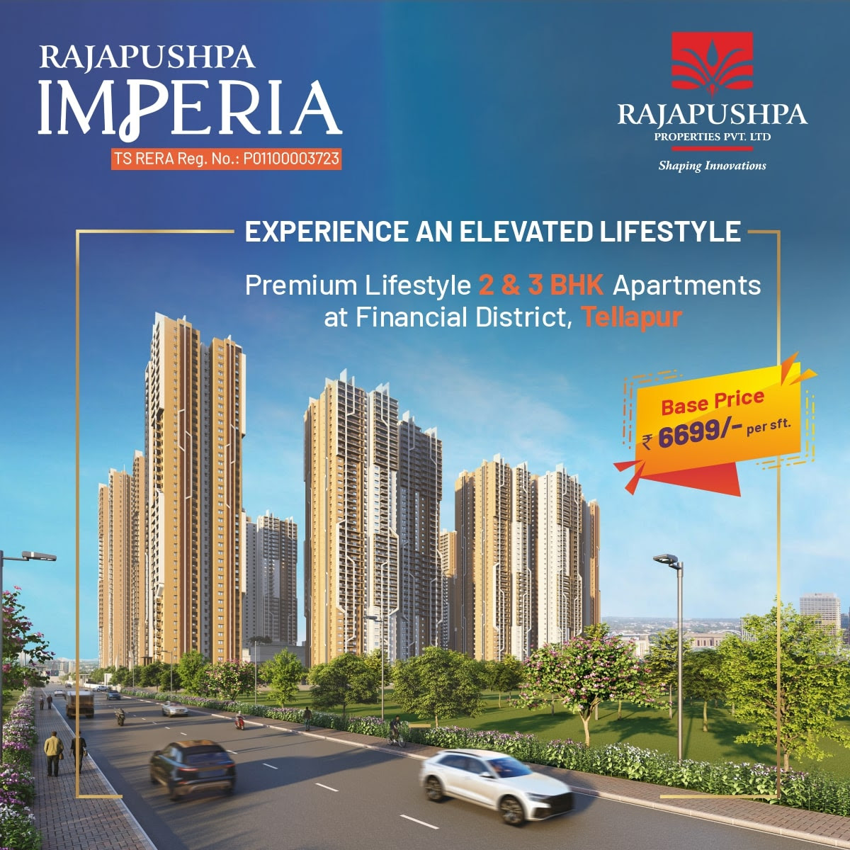Premium lifestyle 2 & 3 BHK apartments base price Rs 6699 per sqft at Rajapushpa Imperia, Hyderabad