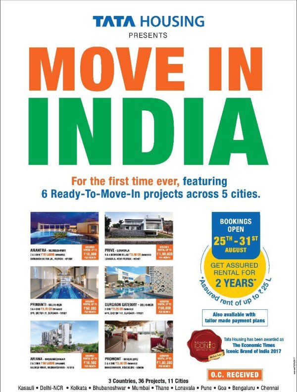 Tata Housing featuring Ready to Move Projects with Assured Rental for 2 years