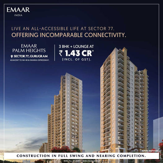 Construction in full swing and nearing completion at Emaar Palm Heights, Gurgaon