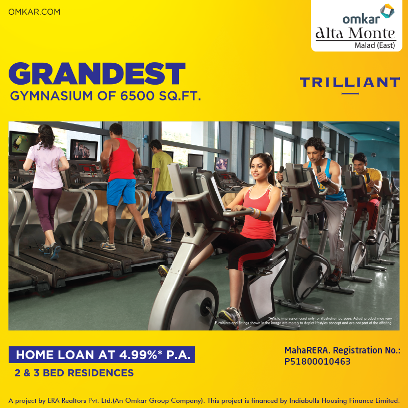 Work out at the grand 6500 sq. ft. gymnasium at Omkar Trilliant in Mumbai