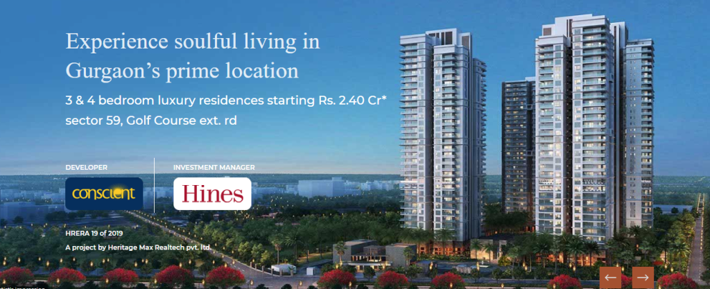 Conscient Hines Elevate 3 and 4 BHK luxury residences Rs. 2.40 Cr in sector 59, Gurgaon