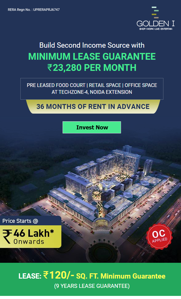 Build second income source with minimum lease guarantee Rs 23,280 per month at Ocean Golden I, Greater Noida