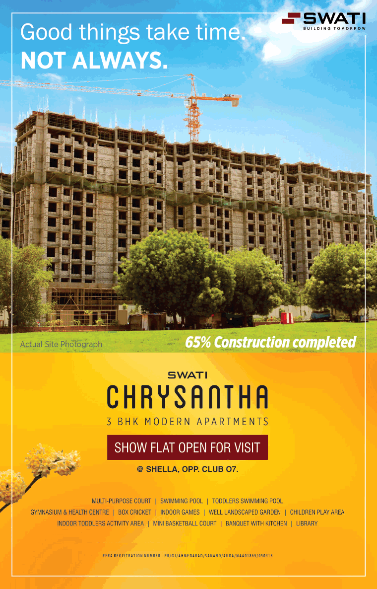 Swati Chrysantha 3 BHK modern apartments just Rs 54 Lac in Ahmedabad Update