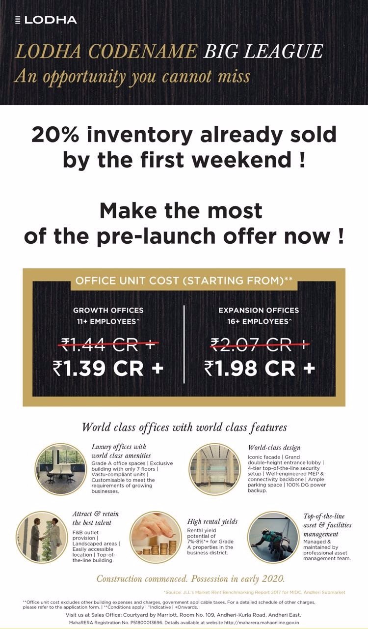 Lodha Codename Big League presents World class offices with world class features in Mumbai