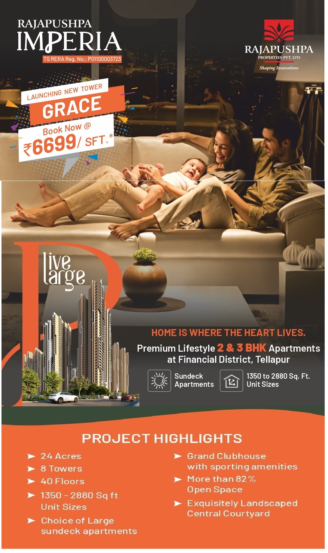 Launching new tower grace book now Rs 6699 per sqft at Rajapushpa Imperia, Hyderabad Update