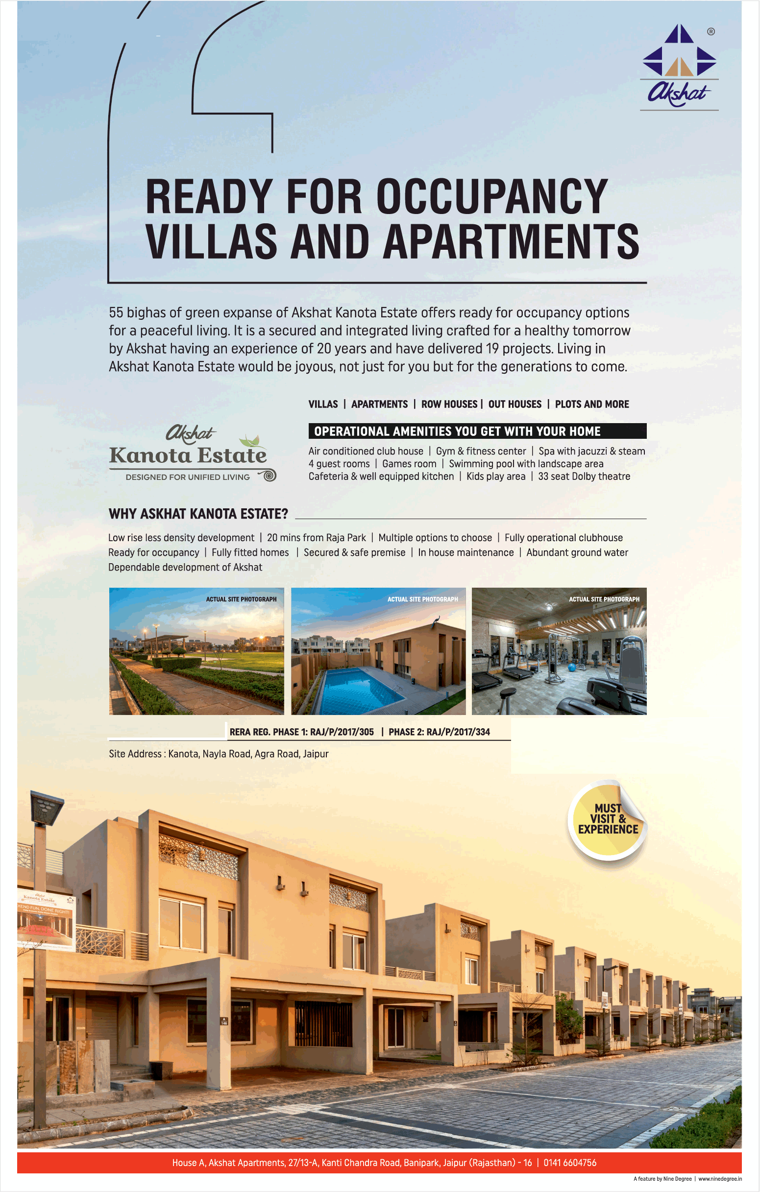 Ready for occupancy in villa and apartment at Akshat Kanota Estate, Jaipur Update