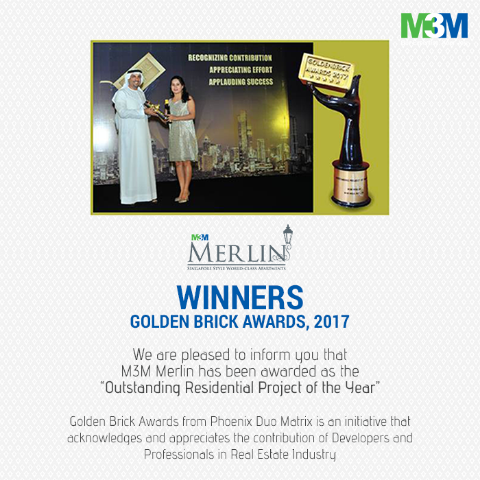 M3M Merlin awarded as the “Outstanding Residential Project of the Year" at Golden Brick Awards 2017