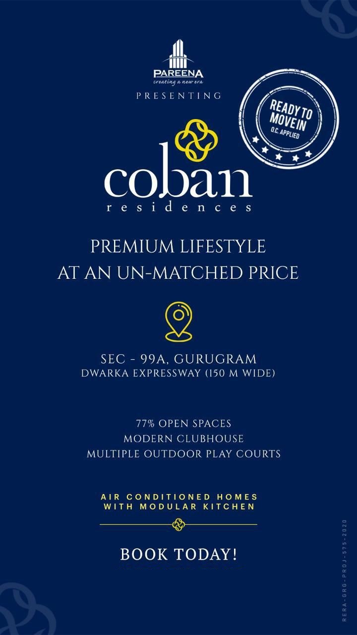 Ready to move in OC applied at Pareena Coban Residences in Sector 99A, Gurgaon