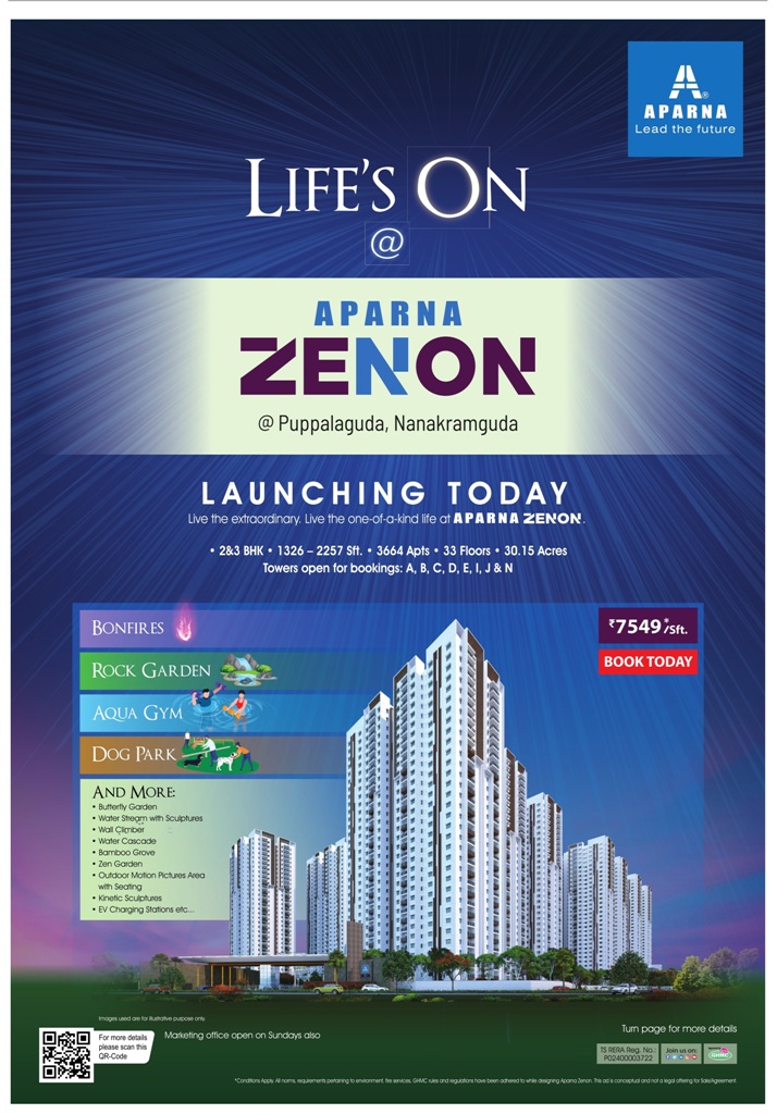 Launching today at Aparna Zenon in Nanakramguda, Hyderabad