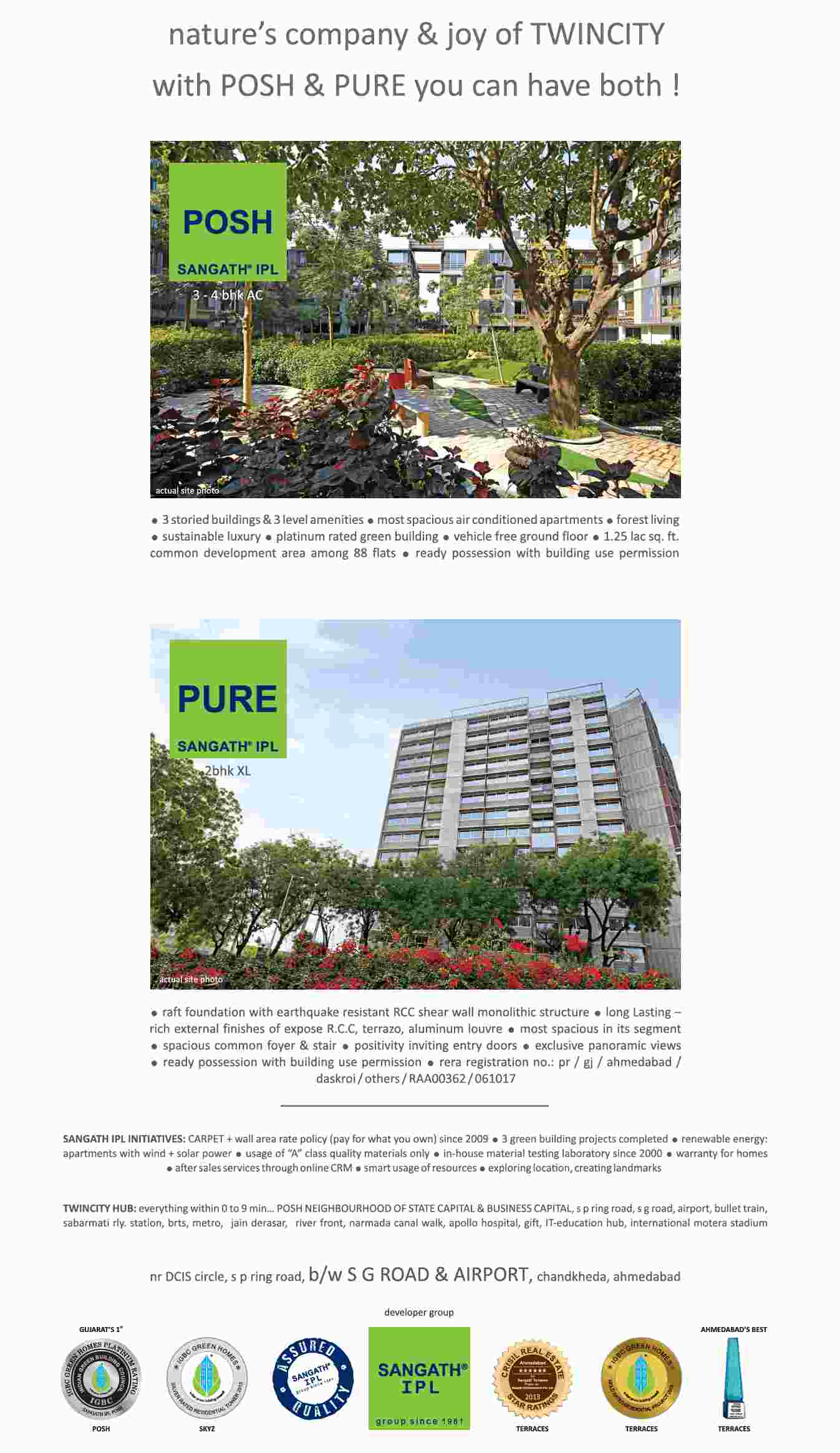 Live in nature's company & joy of twin city with Sangath IPL Posh & Pure in Ahmedabad Update