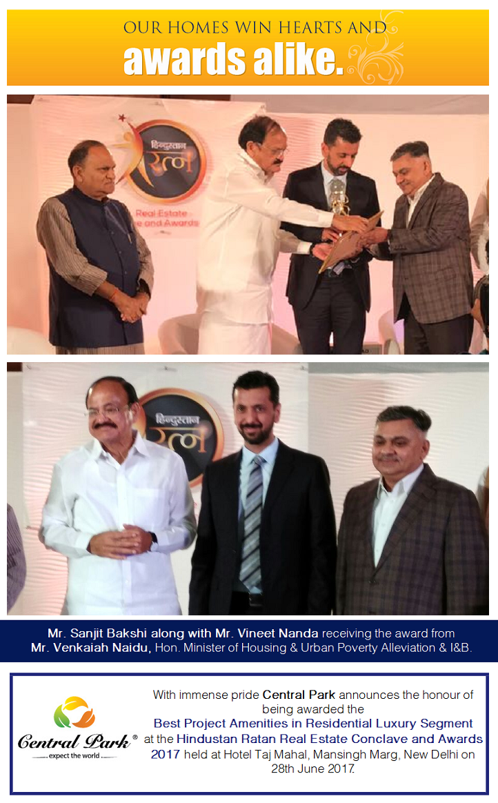 Central Park awarded as the Best Project Amenities in Residential Luxury Segment
