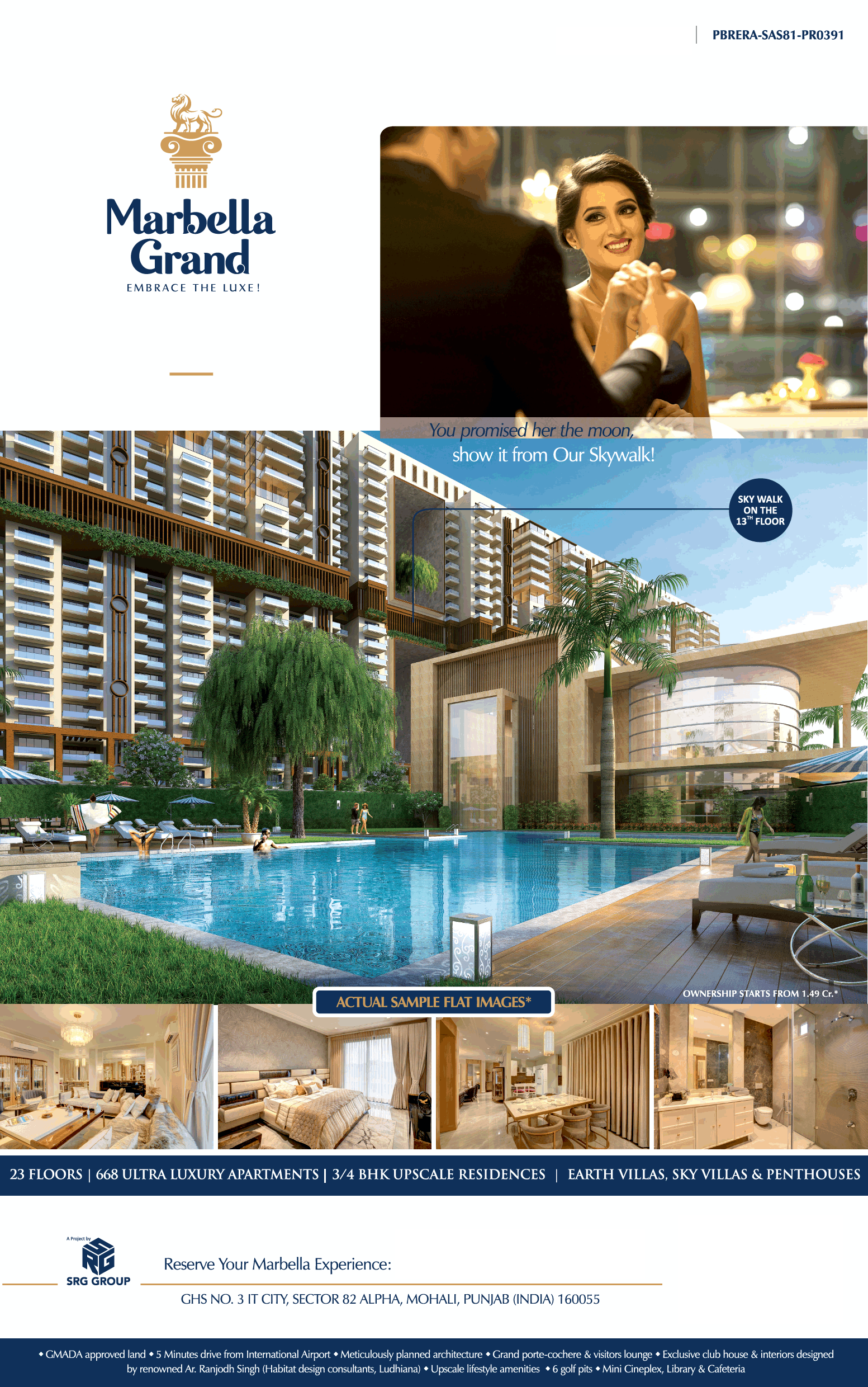 3 and 4 BHK apartment start Rs 1.49 Cr at SRG Marbella Grand in Mohali Update
