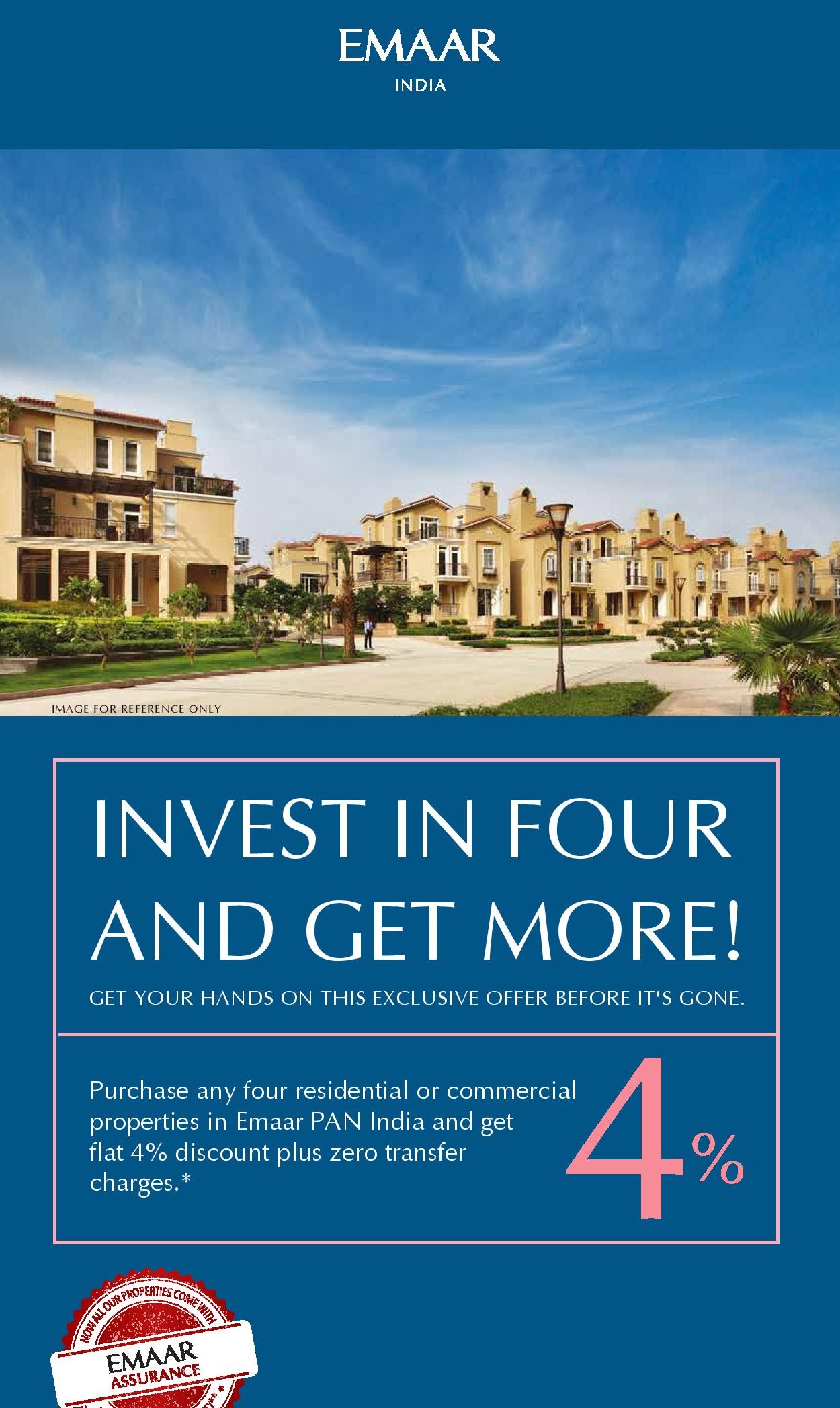 Get flat 4% discount plus zero transfer charges at Emaar India Projects