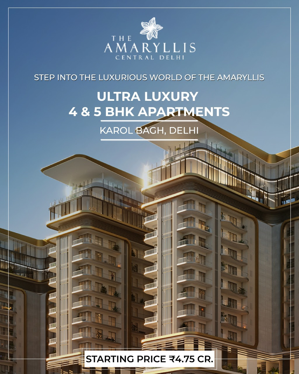Ultra luxury 3 and 4 BHK apartments Rs 4.75 Cr onwards at Unity The Amaryllis in New Delhi