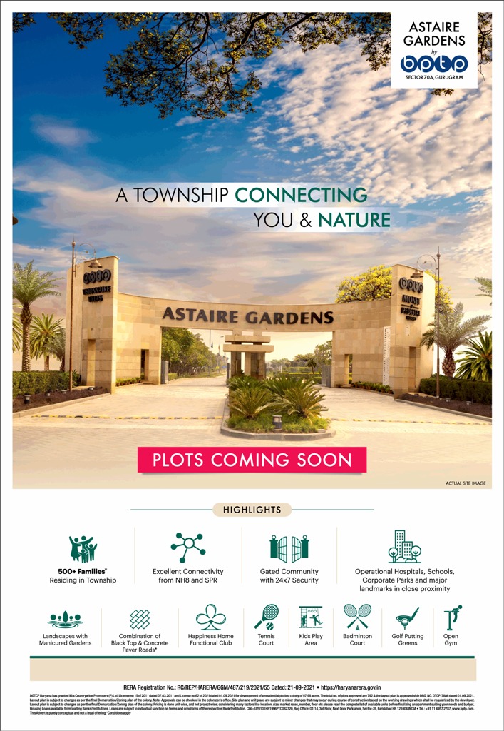 Plots coming soon at BPTP Astaire Gardens in Sector 70A, Gurgaon
