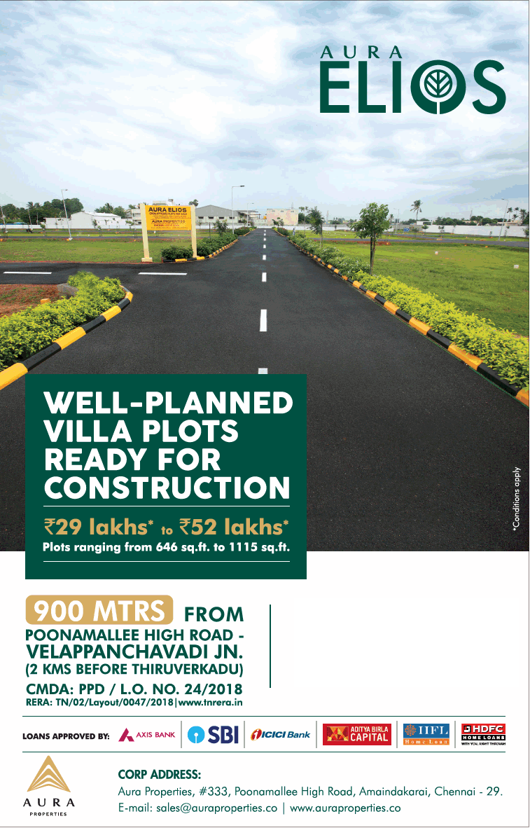 Well-planned villa plots ready for construction at Aura Elios, Chennai