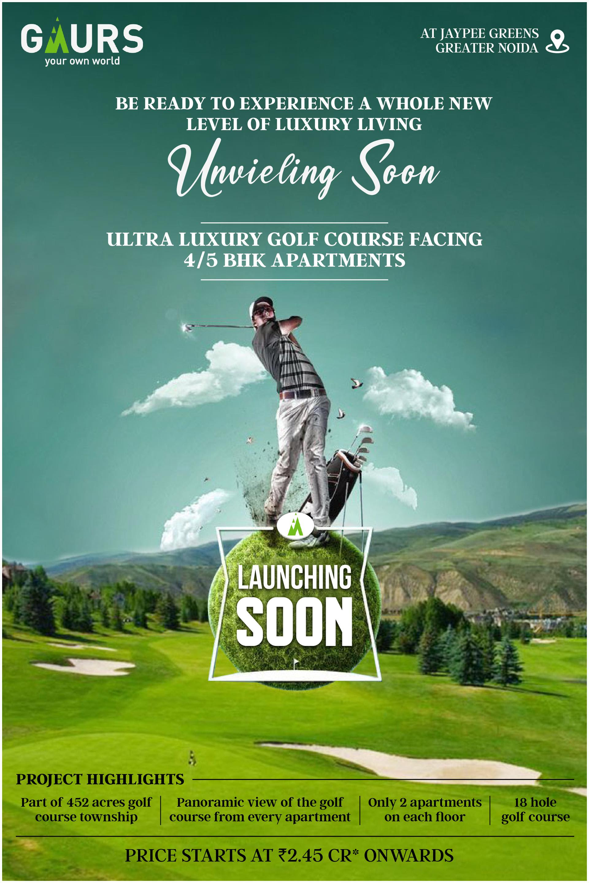 Ultre luxury golf course facing 4 and 5 BHK apartments Rs 2.45 Cr at Gaur Jaypee Green in Greater Noida