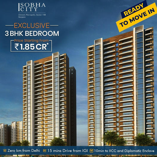 Exclusive 3 BHK bedroom price starting Rs 1.85 Cr. at Sobha City in Sector 108, Gurgaon