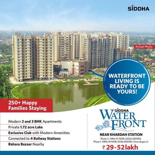 Ready-to-move-in 2/3 BHK flats Rs 29 Lac at Siddha Waterfont in Kolkata