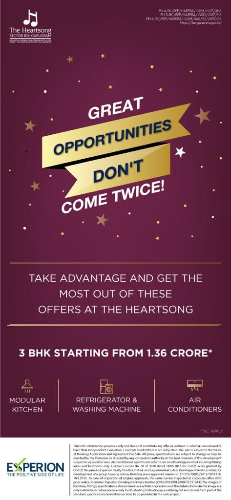 Book 3 BHK home price starting Rs 1.36 Cr at Experion The Heartsong, Gurgaon