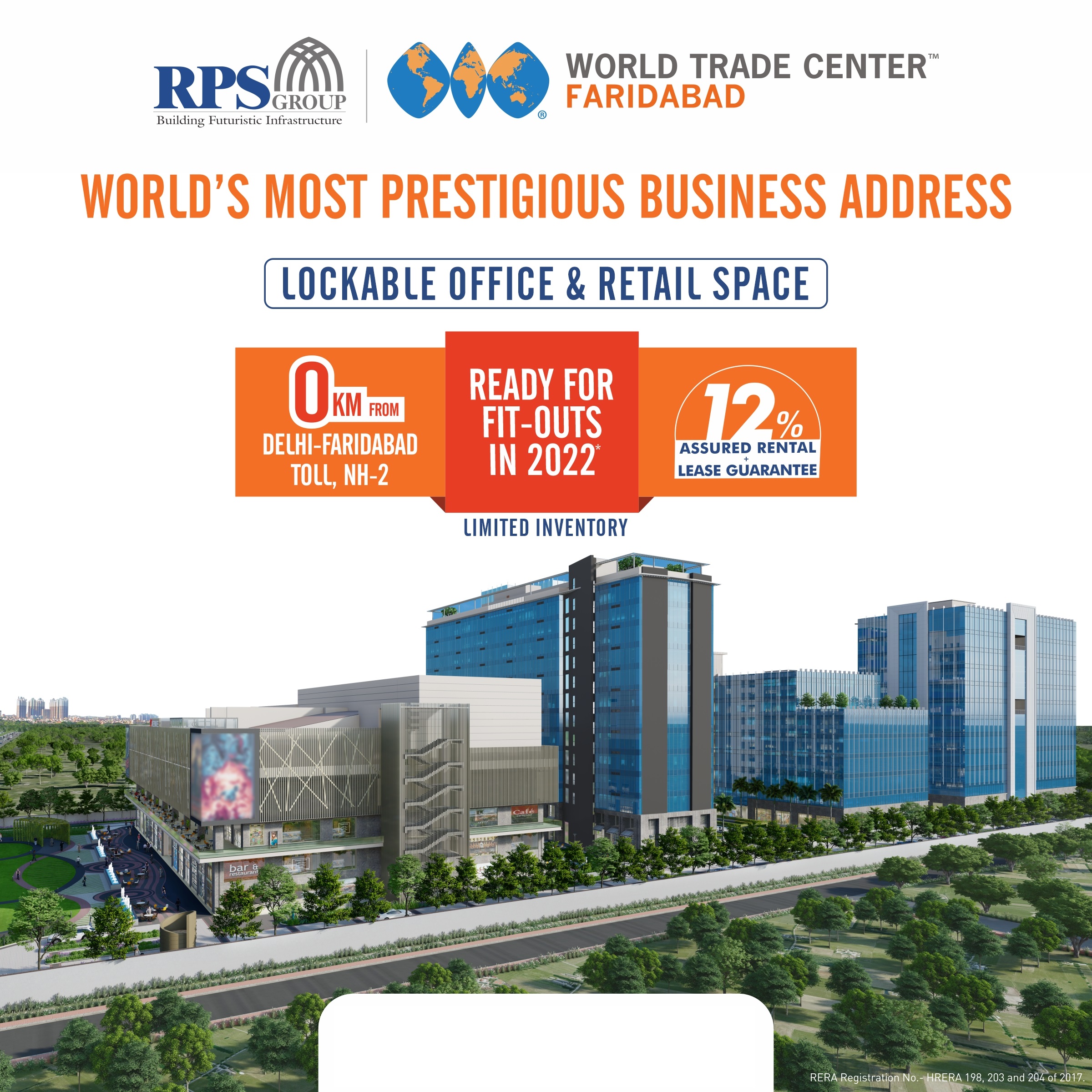 12% Assured rental lease guarantee at RPS World Trade Center, Faridabad