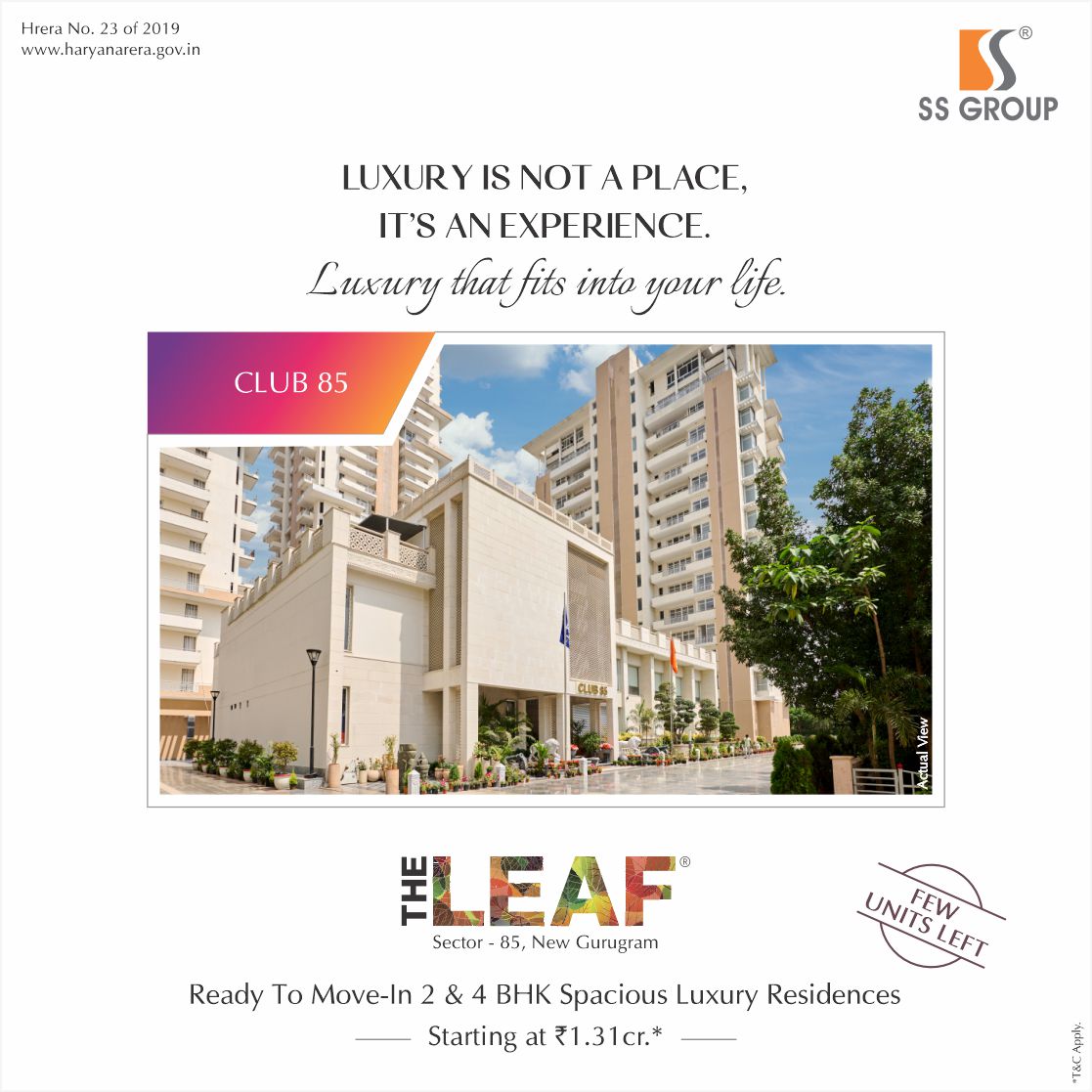 A lavish lifestyle with the most opulent clubhouse in the region at SS The Leaf, Gurgaon