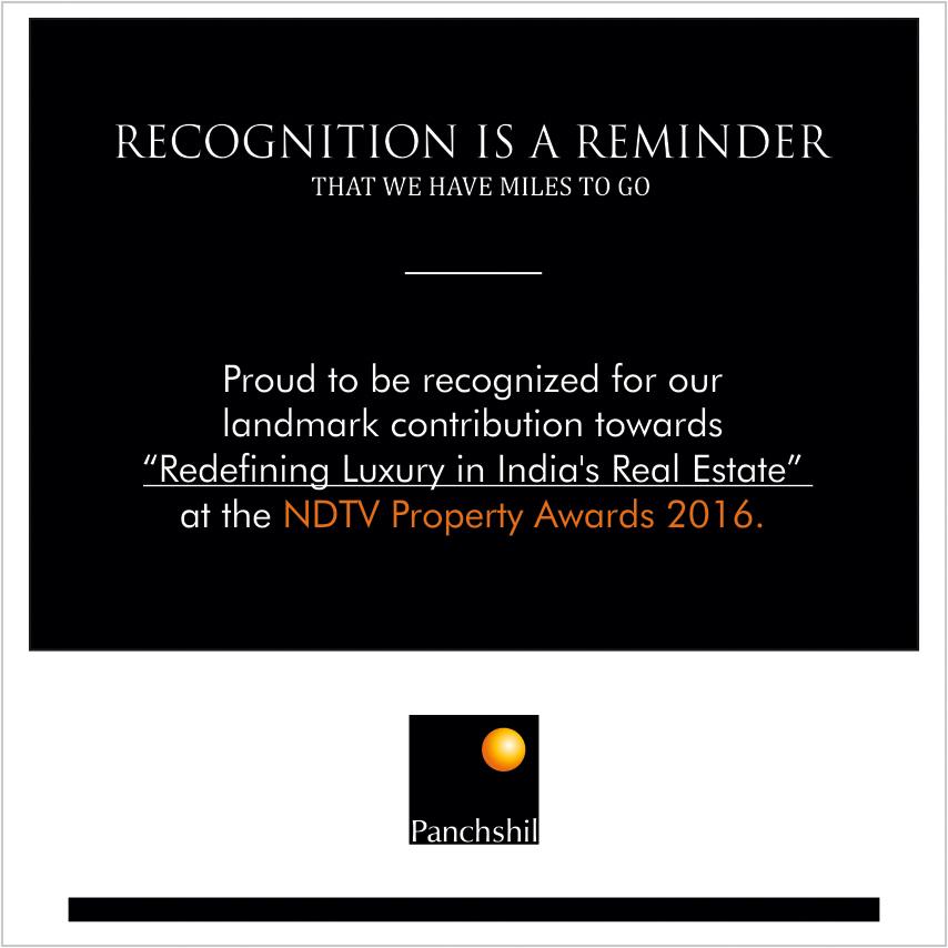 Panchshil Realty recognized for "Redefining Luxury in India's Real Estate" at the NDTV Property Awards 2016
