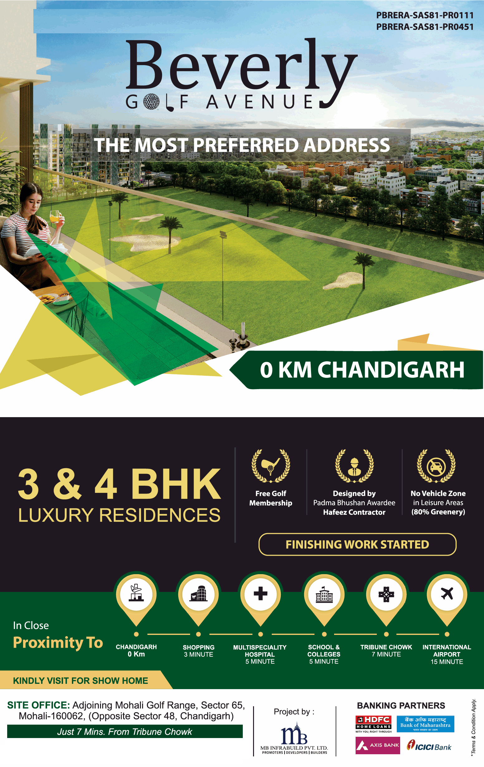 3 and 4 BHK  luxury residences at MB Beverly Golf Avenue,  Mohali