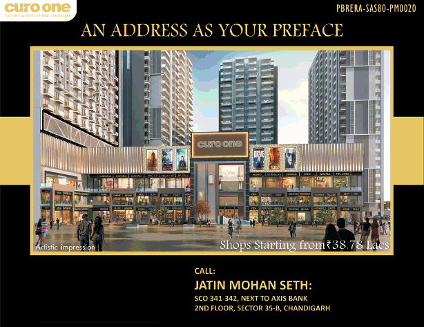 Shops starting Rs 38.78 Lacs at Curo One in Chandigarh