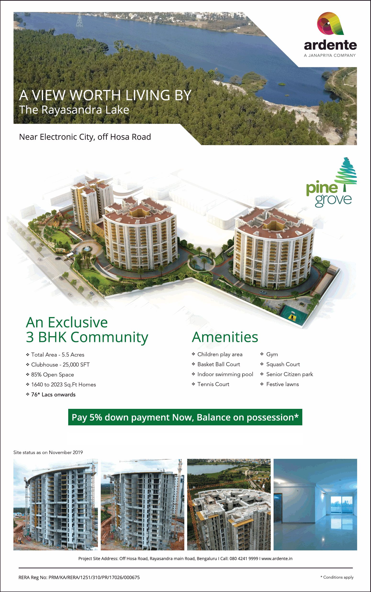 Pay 5% down payment now, balance on possession at Ardente Pine Grove, Bangalore