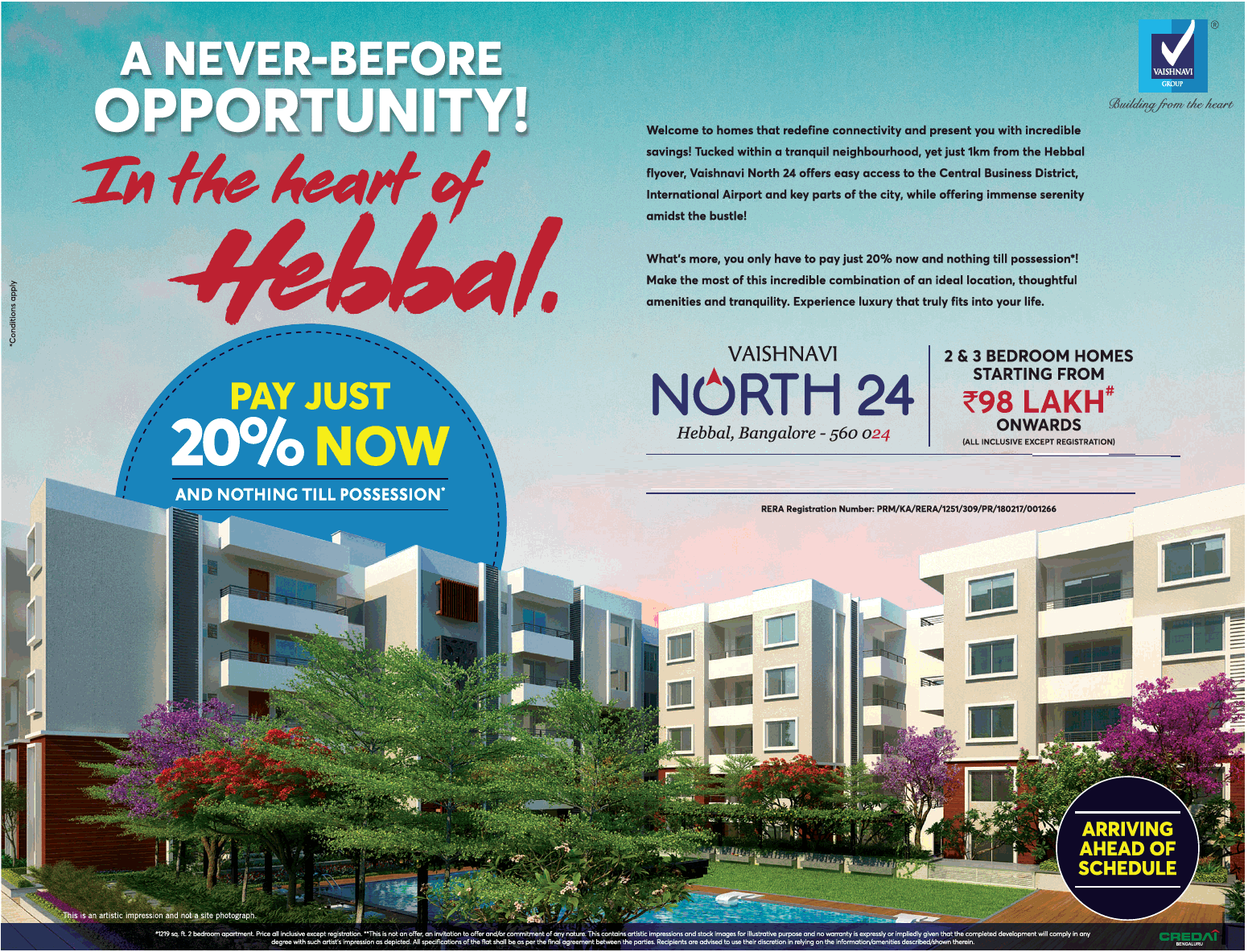2 and 3 BHK starting from Rs 98 Lakh onwards at Vaishnavi North 24 in Bangalore