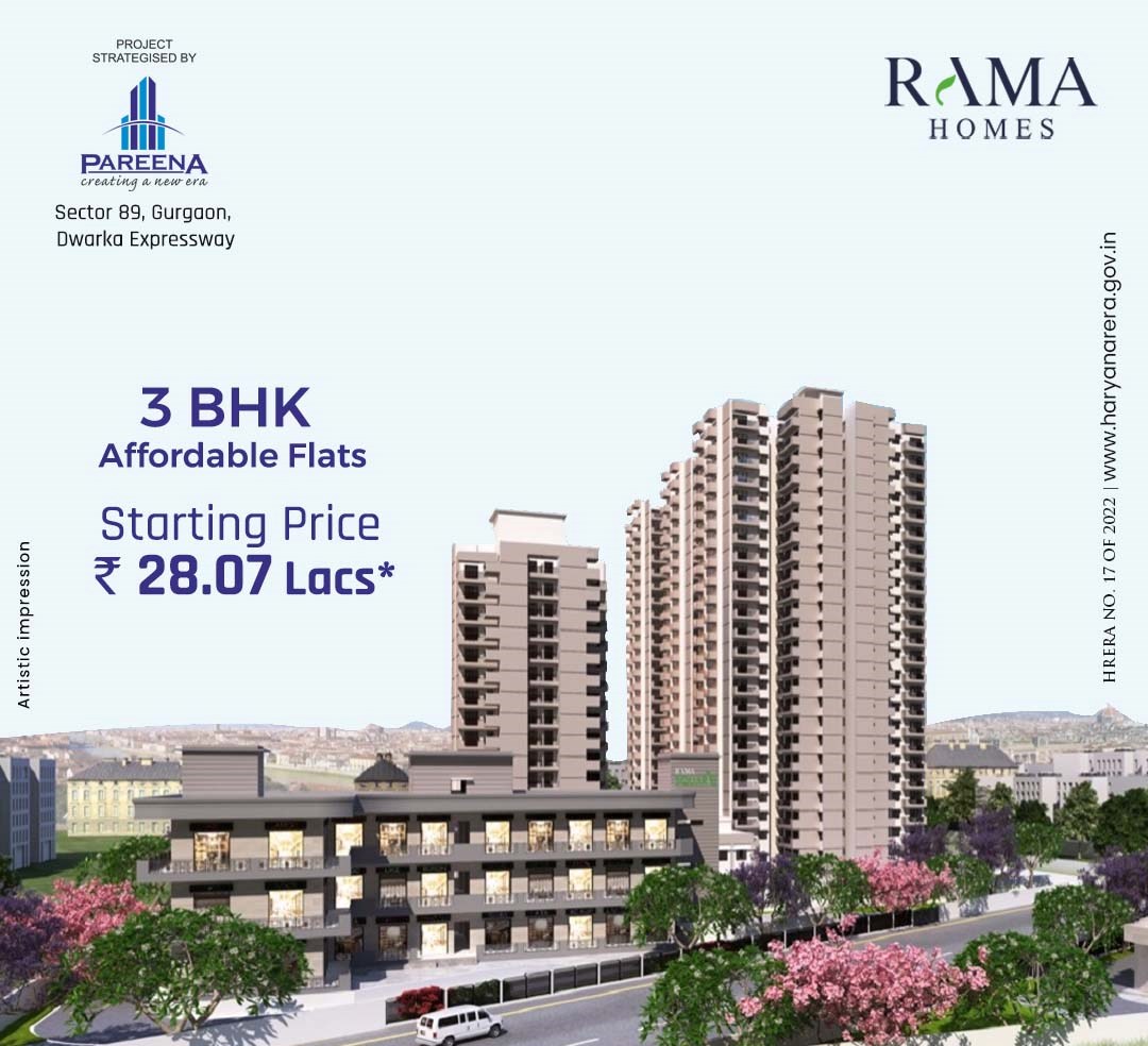 Book 3 BHK affordable flats starting Rs 28.07 Lac at Pareena Rama Homes, Gurgaon