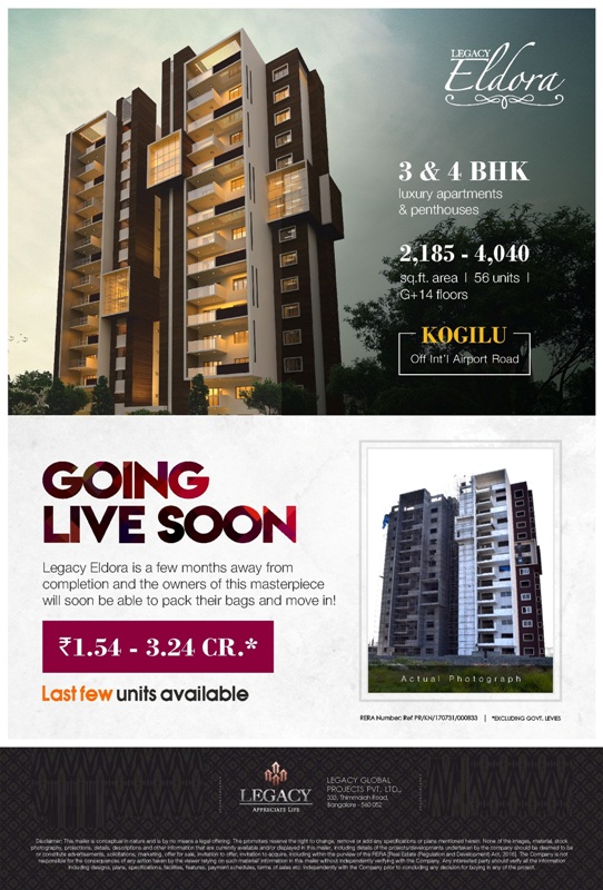 Legacy Eldora going live soon in Bangalore