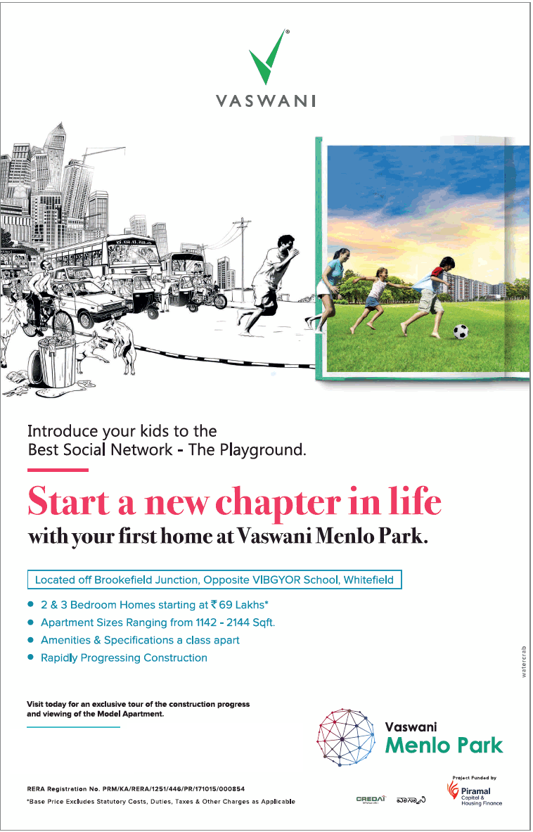 Book 2 and 3  BHK homes starting Rs 69 lac at Vaswani Menlo Park in Bangalore Update