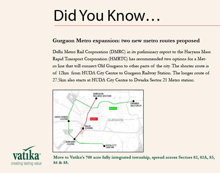 Gurgaon Metro expansion: two new metro routes proposed